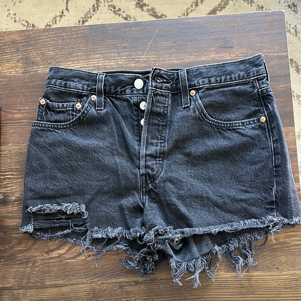 Black Distressed Denim Shorts